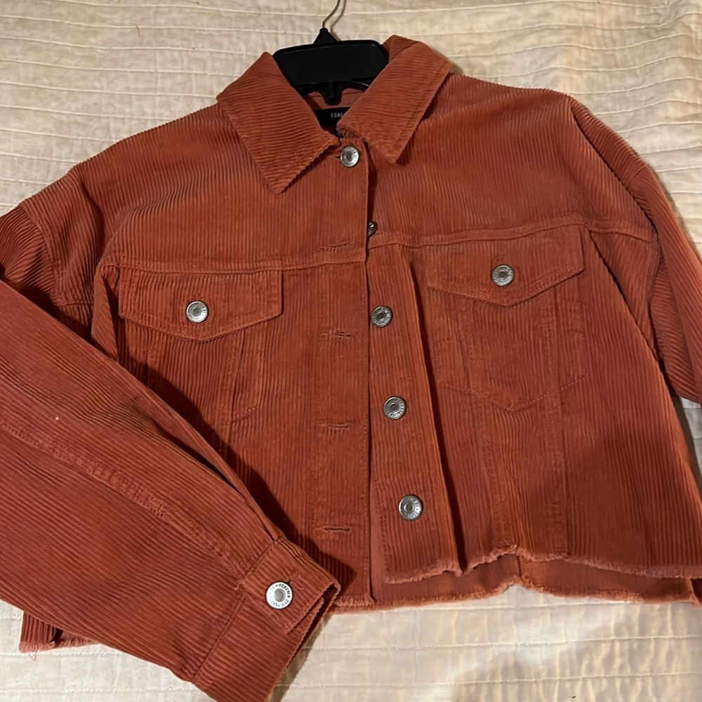 Slightly cropped orange corduroy jacket size small